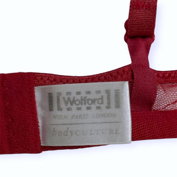 Wolford 34C Bra Sheer Unlined Underwire Red Mesh Sexy Lingerie Adjustable VTG - Picture 4 of 6